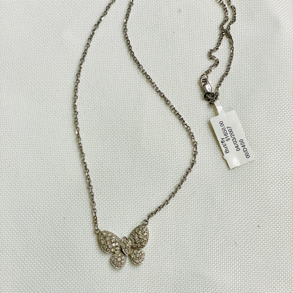 14KT White Gold Pave Diamond Butterfly Pendant Necklace